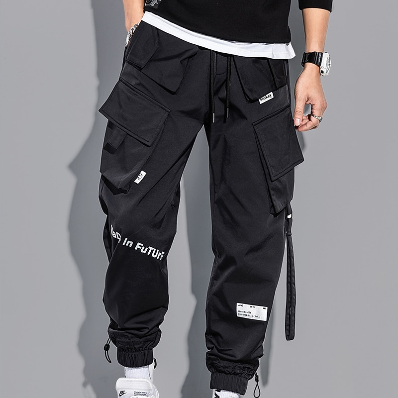 Men's Cargo Pants Cargo Trousers Joggers Trousers Techwear Elastic Waist Drawstring Flap Pocket Plain Soft Outdoor Casual Daily Fashion Streetwear Black Blue2