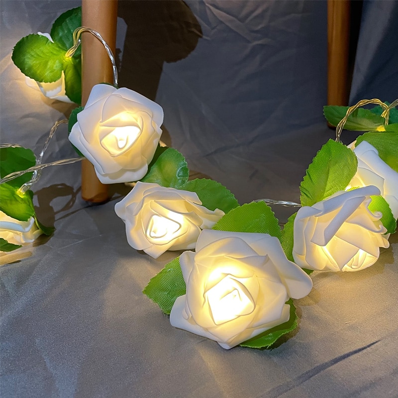 Rose Flower Leaf Fairy String Lights 3M-20LEDs 1.5M-10LEDs Wedding Garden Party Holiday Valentines Lights Decoration Battery or USB Powered