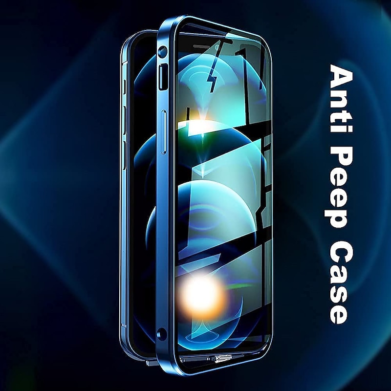 Phone Case For iPhone 17 Pro Max 17 Air 16 15 14 Pro Max Plus 13 12 11 Pro Max Mini Magnetic Adsorption Full Body Protective Double Sided Anti peep Solid Color Tempered Glass Metal3