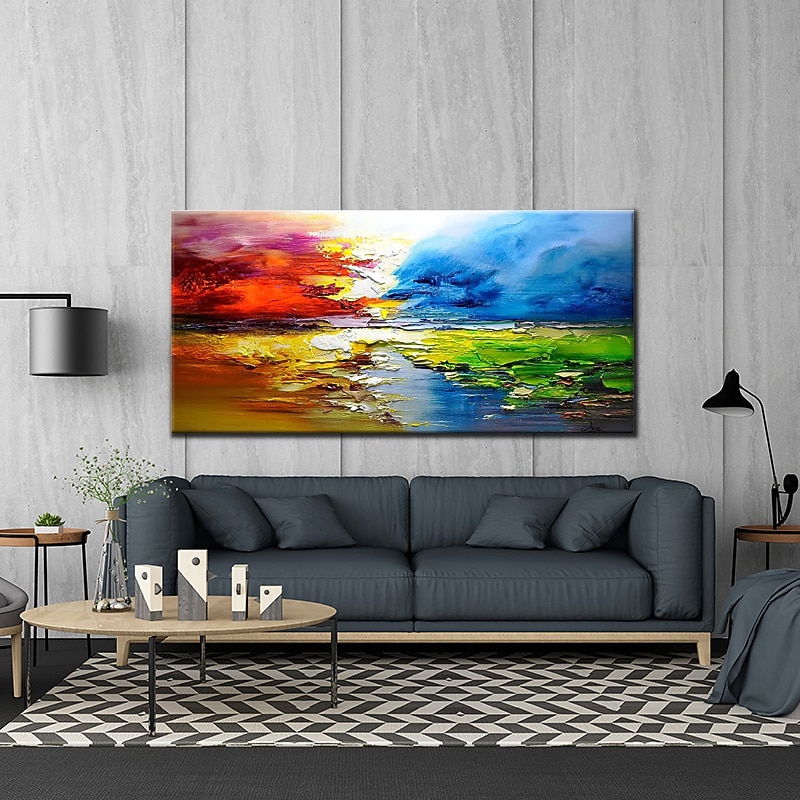 Large Size Oil Painting 100% Handmade Hand Painted Wall Art On Canvas Colorful Lake Scenery Clouds Abstract Home Decoration Decor Rolled Canvas No Frame Unstretched2