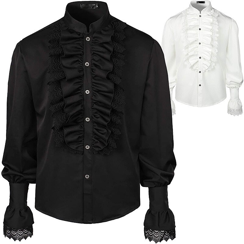 Retro Vintage Medieval Steampunk Blouse / Shirt Cosplay Costume Masquerade Poet Sleeve Flare Cuff Sleeve Prince Pirate Nobleman Lace Pleated Fancy Dress Men's Pirate Fantasy Royal Halloween Carnival - Main Image