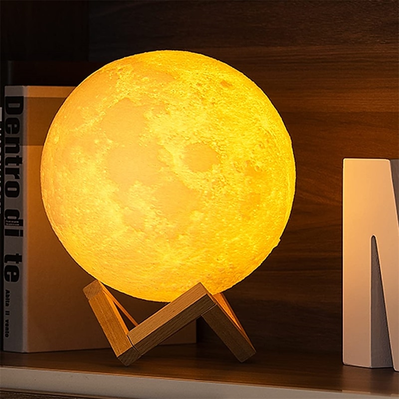 3D Moon Lamp 3/16 Colors LED Night Light 3D Printing Moon Light with Wooden Stand & Touch Control and USB Rechargeable Bedrooms Decorative Lamps for Friends Lover Birthday Gifts For Girls2