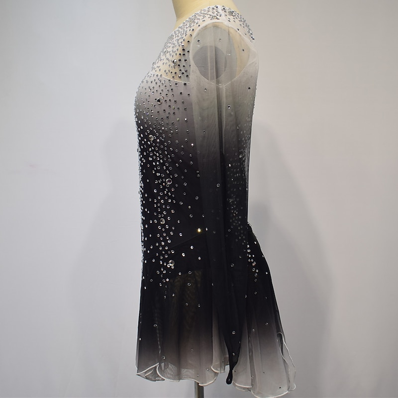 Figure Skating Dress Women's Girls' Ice Skating Dress Outfits White Yellow Pink Halo Dyeing Mesh Spandex High Elasticity Competition Skating Wear Crystal / Rhinestone Long Sleeve Ice Skating Figure3