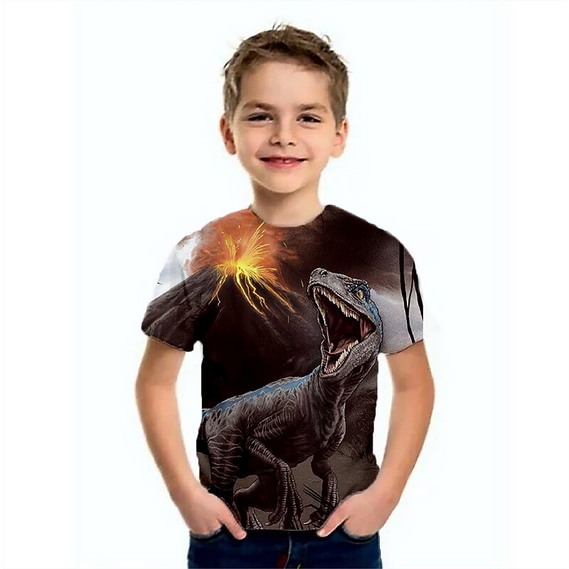 Kids Boys' T shirt Short Sleeve Light Blue Lake blue Navy 3D Print Dinosaur Animal School Daily Indoor Basic Cool 3-12 Years / Summer2