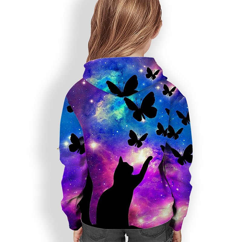 Girls' 3D Animal Cat Butterfly Hoodie Long Sleeve 3D Print Spring Fall Winter Active Sports Fashion Kids 3-12 Years Outdoor Daily Indoor Regular Fit3
