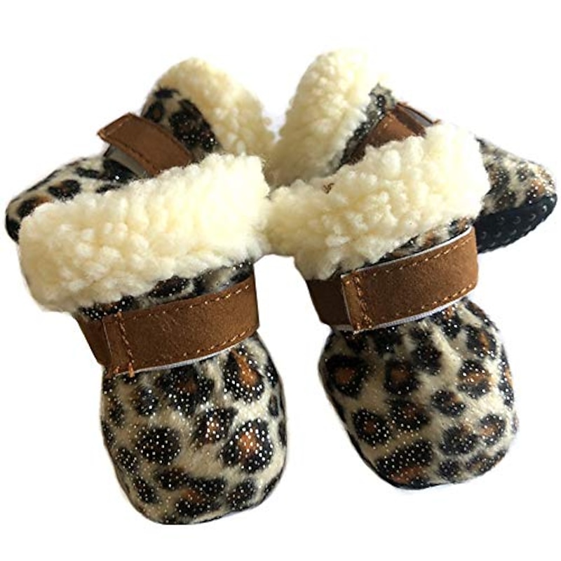 4Pcs Winter Dog Boots, Pet Snow Shoes Thicken Fleece Pet Outdoor Shoes with Anti-Slip Sole for Small Medium Large Dogs