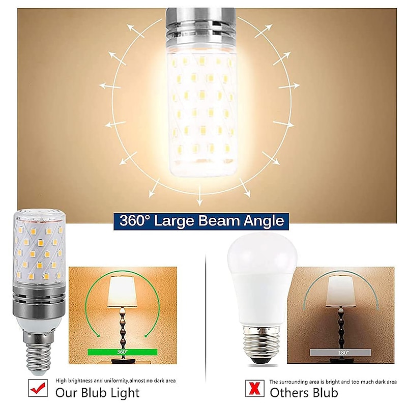 12W E14 E27 Led Candlestick Bulb AC85-265V Silver LED Corn Bulb Two-color Temperature Corn Lamp Equivalent to the Traditional 100 Watt 1400lm  Led Chandelier Bulb4