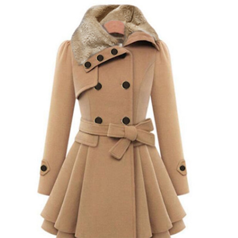 Women's Pea Coat Long Coat Duble Breasted Dress Coat Belted Winter Coat Warm Windproof Trench Coat Slim Fit Elegant Casual Jacket Long Sleeve Outerwear3