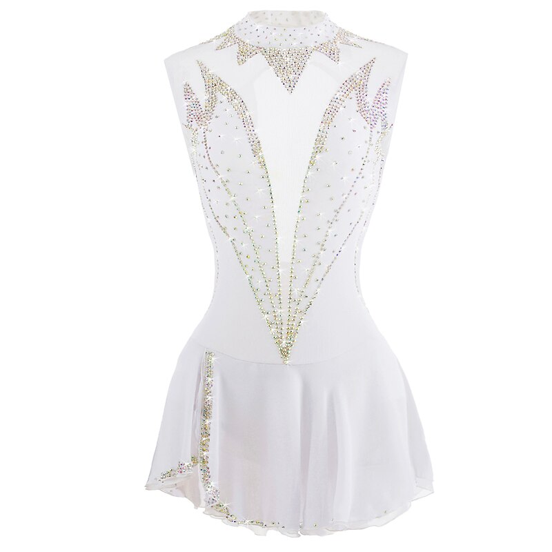 Figure Skating Dress Women's Girls' Ice Skating Dress Outfits White Pink Burgundy Open Back Mesh Spandex High Elasticity Competition Skating Wear Crystal / Rhinestone Sleeveless Ice Skating Figure2
