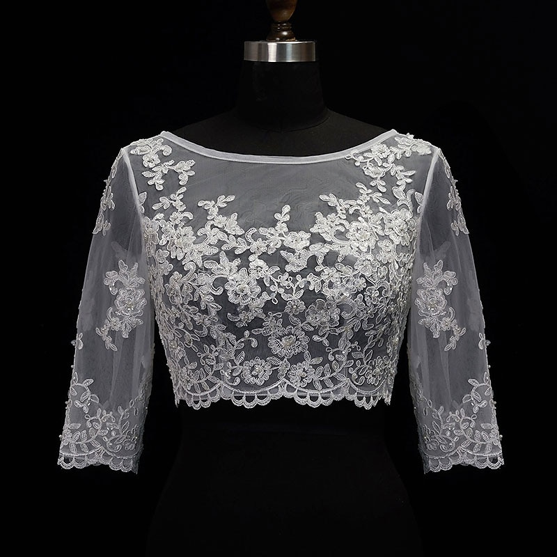 Shawl & Wrap Shawls Women's Wrap Bolero Sexy Bridal Half Sleeve Lace Wedding Wraps With Button For Wedding Spring & Summer