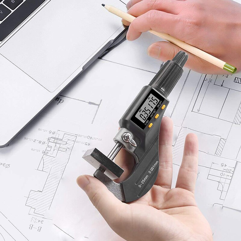 Digital Micrometer Professional Inch/Metric Thickness Measuring Tools 0.00005/0.001 mm Resolution Thickness Gauge Protective Case with Extra Battery2