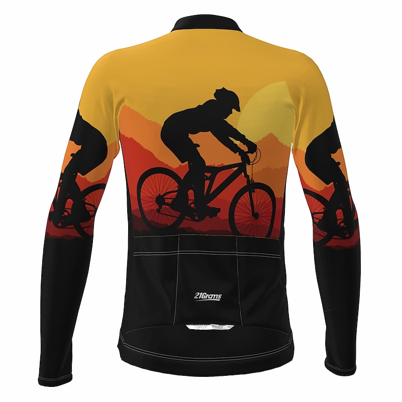Men's Cycling Jersey Graphic Long Sleeve Bike Jersey Top with 3 Rear Pockets Mountain Bike MTB Road Bike Cycling Quick Dry Reflective Strips Back Pocket Moisture Wicking Sports Yellow Blue Sky Blue3