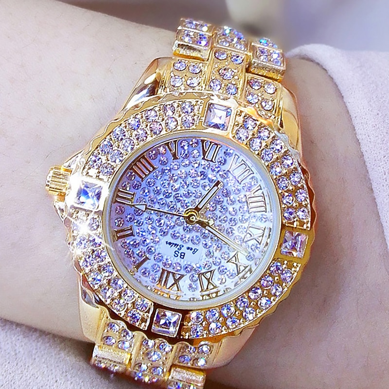 Bee Sister Women Quartz Watch Diamond Chronograph Fashion Wristwatch Waterproof Decoration Stainless Steel Strap Watch4