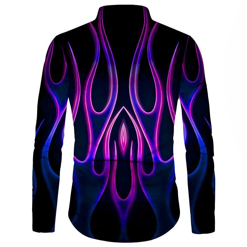 Men's Geometric Pattern Flame Shirt Button Up Shirt Long Sleeve Fashion Designer Casual Daily Holiday Going out Spring & Summer Turndown 3D Print Button-Down Black / Red White Red Blue Purple2