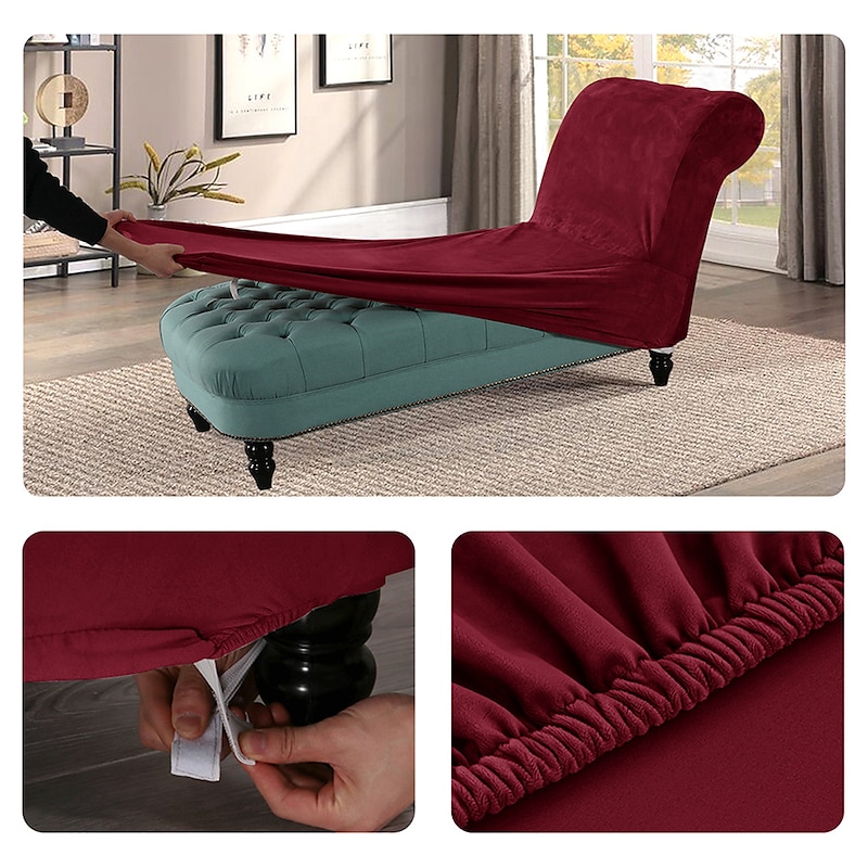 Stretch Velvet Armless Chair Cover Chaise Lounge Cover Chair Slipcover Elastic Black for Bedroom Living Room Soft Durable Washable4