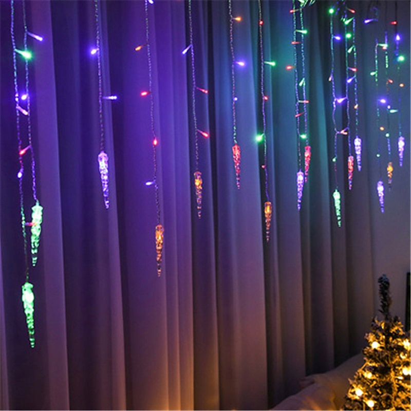 3.5M 96LED Light String With 24 Sagging  Ice Cone Icicle Lights Christmas Wreath Curtain  Fairy String Lights Garden Decoration Optional EU US UK4