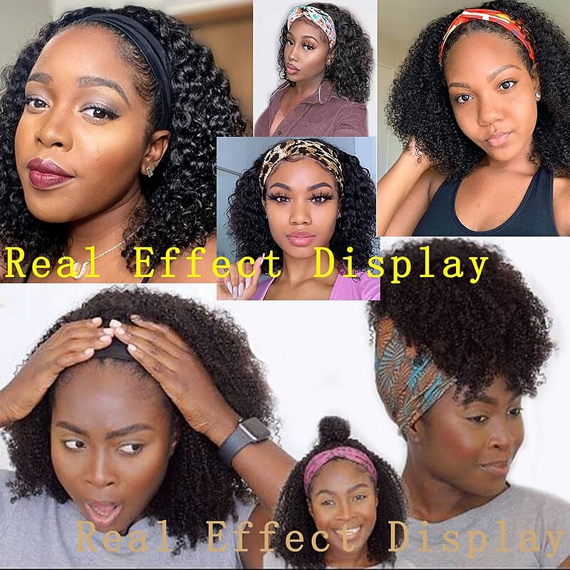 Black Wigs for Women Deep Wave Headband Bob Wigs for Women,12 Inch Synthetic Water Wave Short Black Curly Wigs with Headband（No Colored Headband）4
