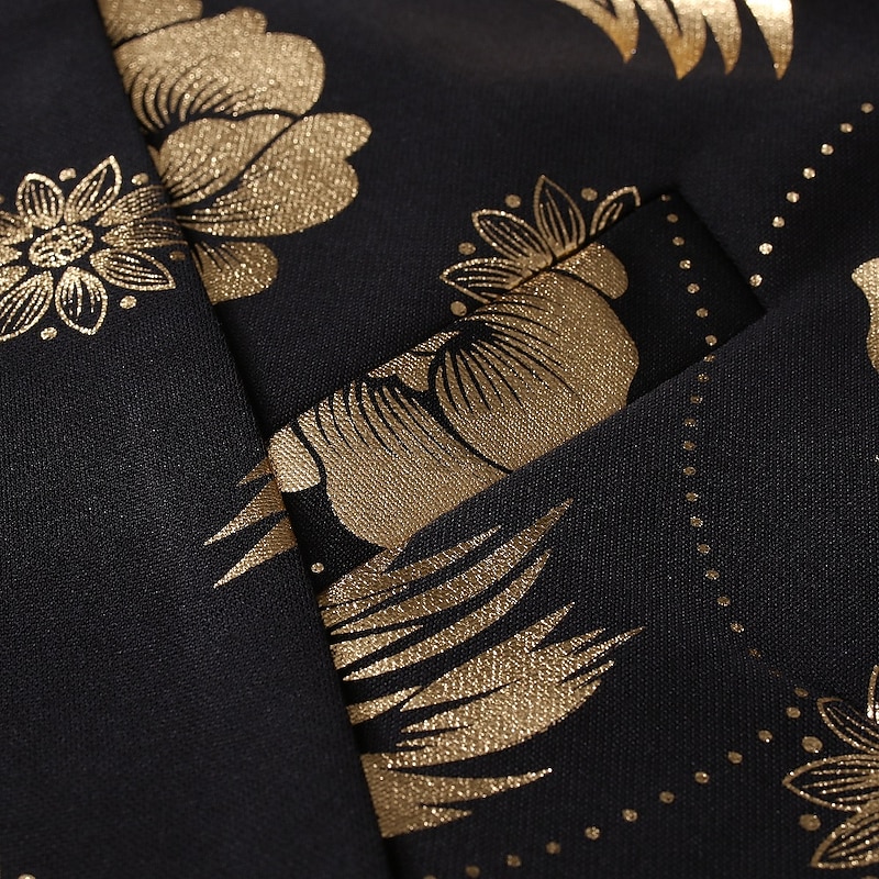 Men's Jacket Blazer Party Street Thermal Warm Breathable Pocket Fall Winter Floral Streetwear Elegant Peaked Lapel Regular Regular Fit Black Jacket4