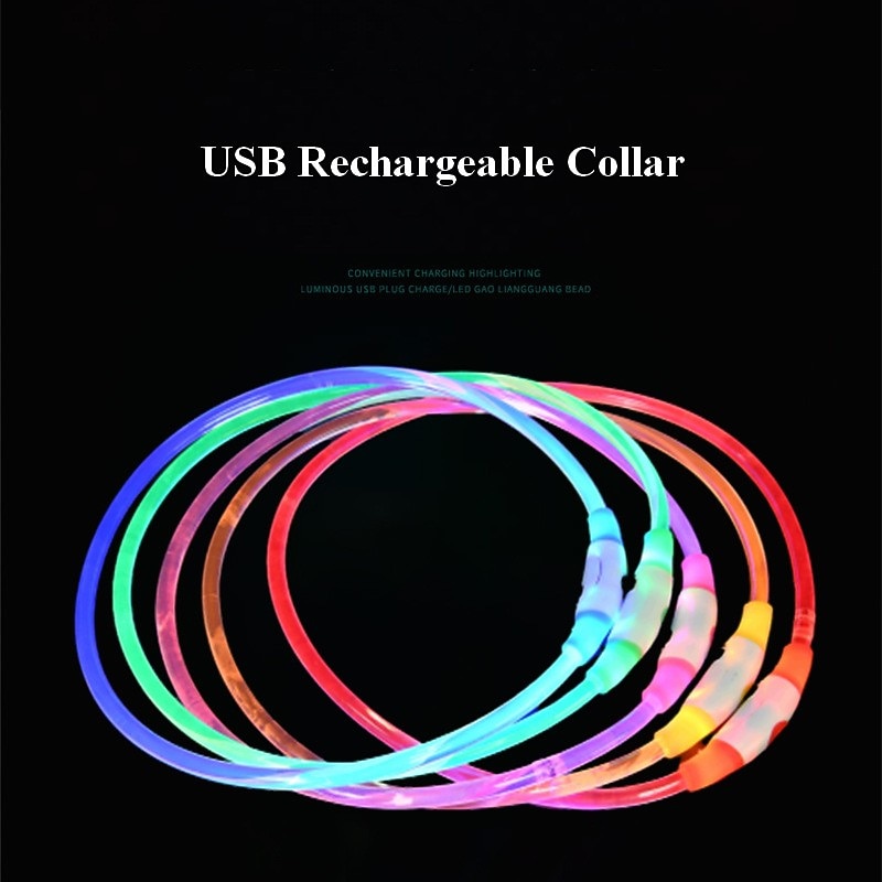 LED Dog Collar USB Rechargeable Nylon Dog Flashing Collar Adjustable with Steady Flash Blink Light3