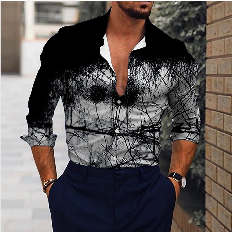 Men's Gradient Geometric Pattern Shirt Button Up Shirt Long Sleeve Fashion Designer Casual Outdoor Vacation Daily Fall & Winter Collar Print Button-Down Black Red Blue Green