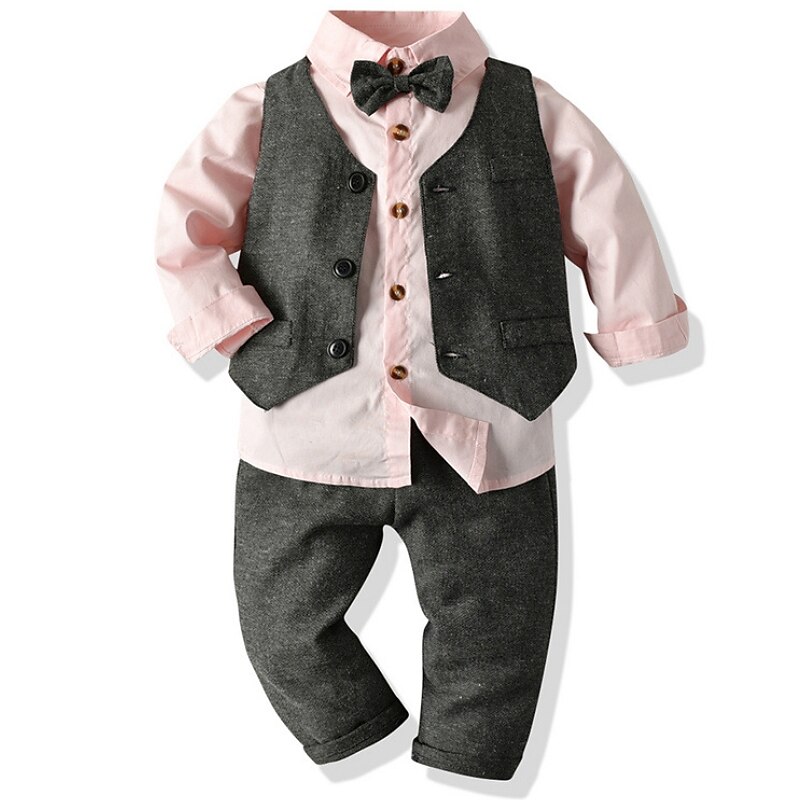 3 Pieces Ring Bearer Suit Boys Kids Suit Formal Suit Suit & Blazer Clothing Set Formal Party Basic Gentle Solid Color Bow Pink Light Blue Cotton2