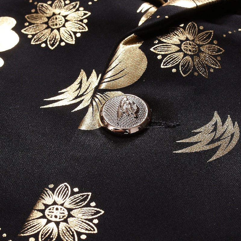 Men's Jacket Blazer Party Street Thermal Warm Breathable Pocket Fall Winter Floral Streetwear Elegant Peaked Lapel Regular Regular Fit Black Jacket3