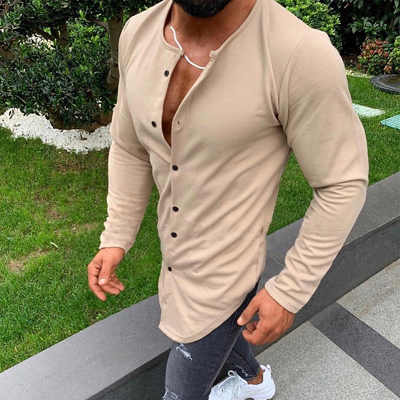 Men's Shirt T shirt Tee Long Sleeve Shirt Button Down Collar Casual Long Sleeve Button-Down Clothing Apparel Fashion Lightweight Muscle Big and Tall2
