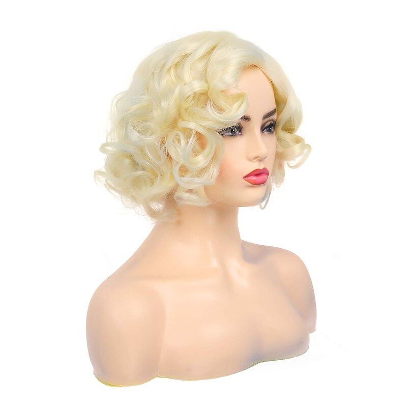 Short Curly Blonde Wig for Women Synthetic Natural Wavy Costume Wig for Cosplay Party3