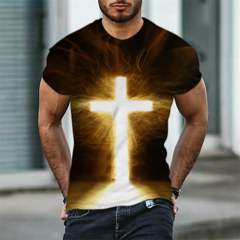 Men's Graphic Cross T Shirt Christian T Shirts Short Sleeve T shirt 3D Print Crew Neck Shirt Designer Classic Casual Daily Sports Weekend Black Summer Clothing Apparel S M L XL XXL 3XL
