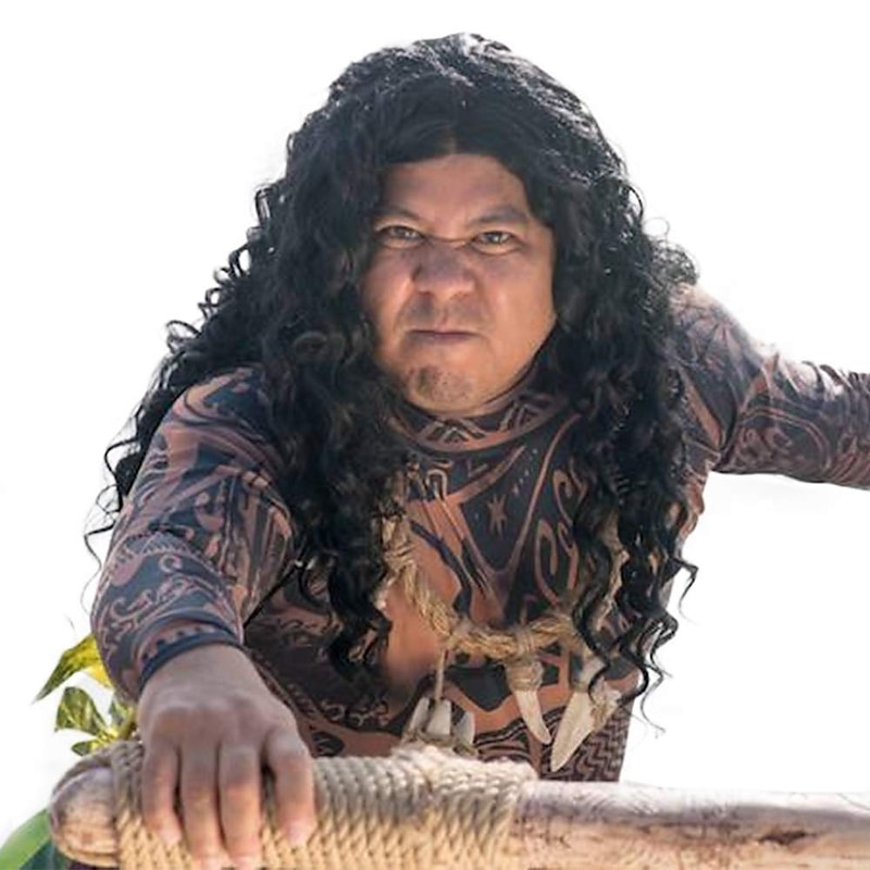 Black Wigs For Men Moana Maui Cosplay Wigs Medium Long Curly Natural Black Synthetic Wig For Men (Maui Cosplay For Men) Halloween Wigs2