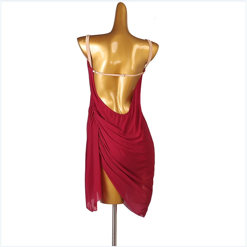 Dance Salsa Latin Dance Dress Pure Color Tulle Women's Training Performance Sleeveless Chinlon4