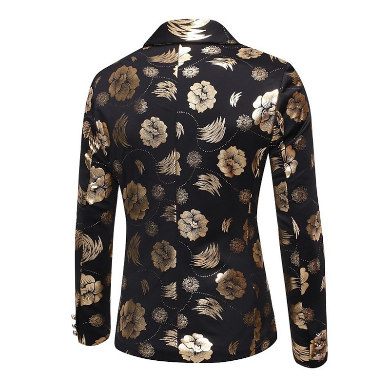 Men's Jacket Blazer Party Street Thermal Warm Breathable Pocket Fall Winter Floral Streetwear Elegant Peaked Lapel Regular Regular Fit Black Jacket2