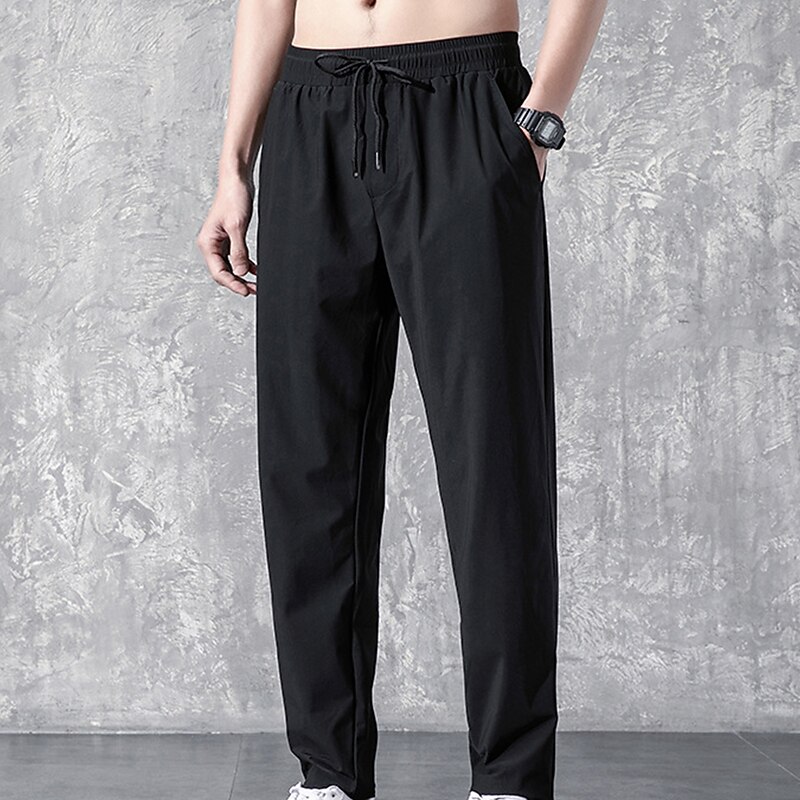 Men's Active Trousers Casual Pants Pocket Drawstring Elastic Waist Solid Color Breathable Outdoor Full Length Casual Daily Streetwear Stylish Casual / Sporty Black Straight Leg Micro-elastic3