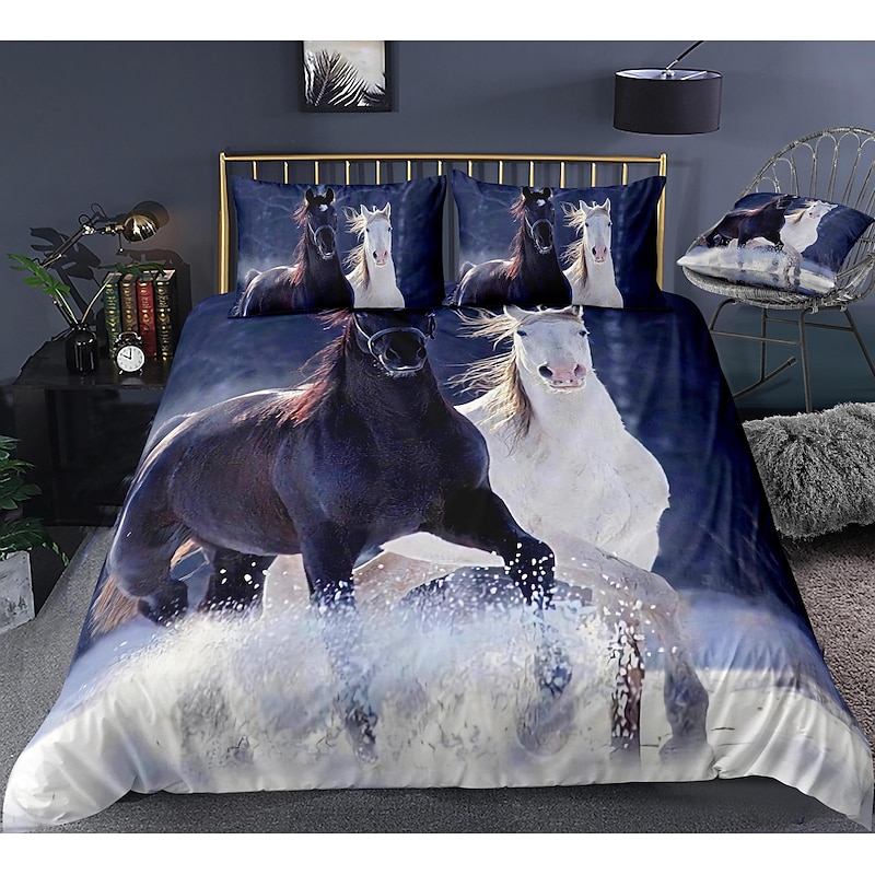 3D Wolf Print Duvet Cover Bedding Sets Comforter Cover with 1 Duvet Cover or Coverlet，1Sheet，2 Pillowcases for Double/Queen/King(1 Pillowcase for Twin/Single)4