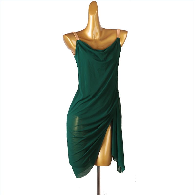 Dance Salsa Latin Dance Dress Pure Color Tulle Women's Training Performance Sleeveless Chinlon