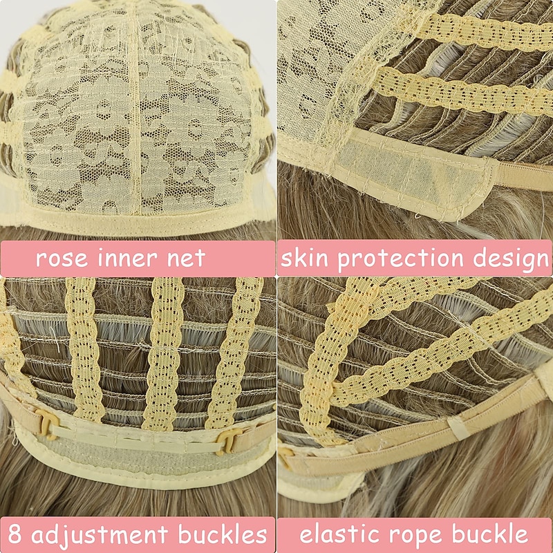 Short Mixed Blonde Curly Wig with Bangs Natural Wavy Synthetic Wig for Women Short Natural Wavy Wigs4