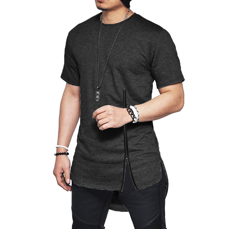 Men's T Shirt Short Sleeve Crew Neck Summer Plain Fashion Lightweight Muscle Zipper Asymmetric Vacation Casual Holiday Black White Top Tee for Men2