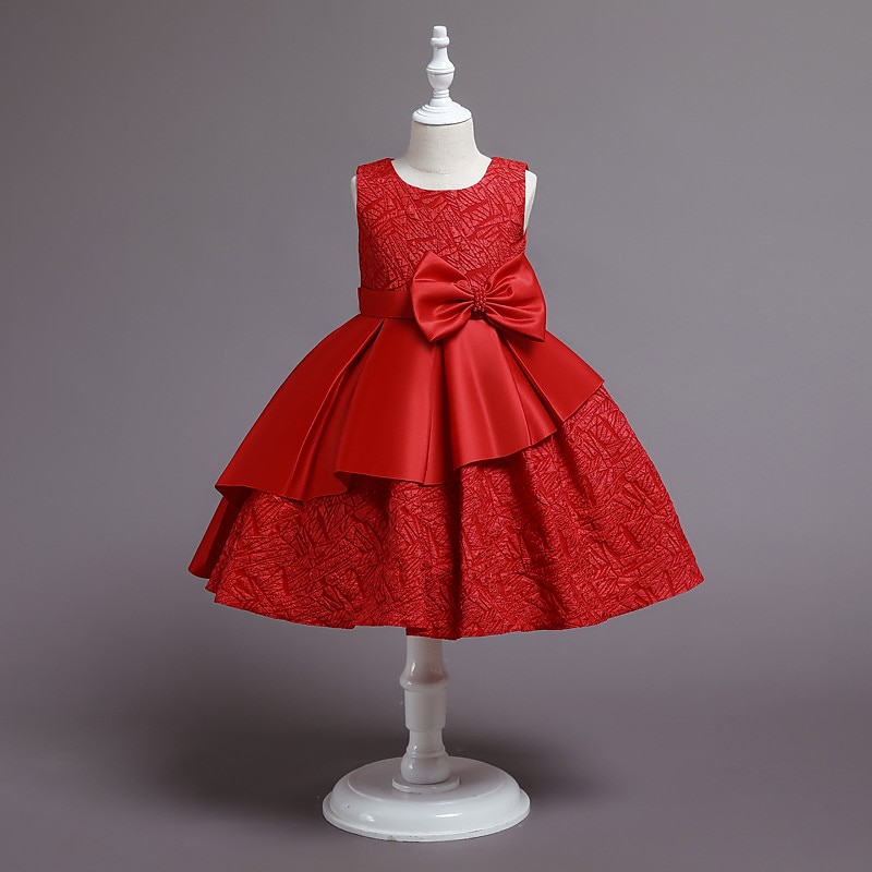 Kids Girls' Dress Plain Sleeveless Party Daily Pleated Beaded Elegant Princess Polyester Knee-length Skater Dress Summer Spring Fall Multicolor Pink Red4