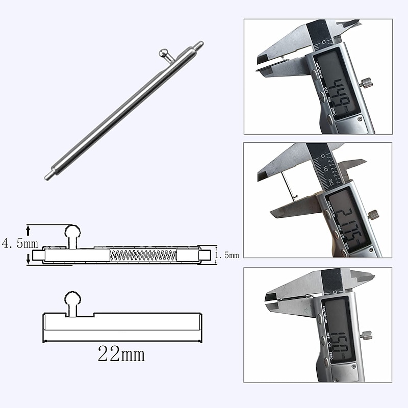4 Pack Watch Pins, Quick Release Spring Bars 22mm, Stainless Steel Watch Band Pins, 1.5mm Diameter4