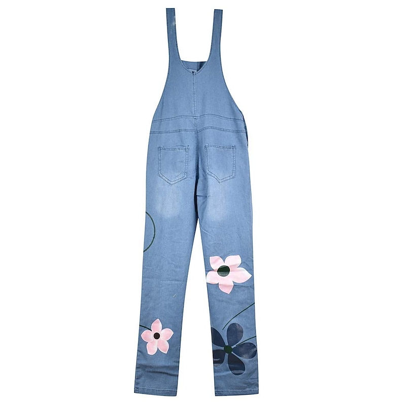 Women's Normal Overall Streetwear Floral Sleeveless Pocket Print Daily Going out Regular Fit Blue Gray Light Blue4