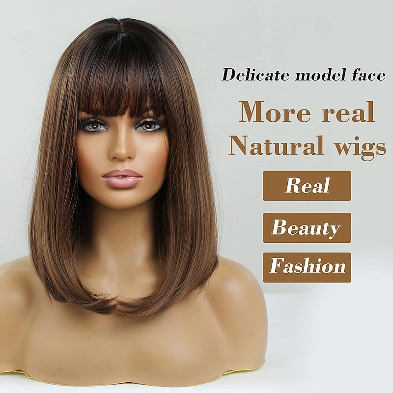 Synthetic Wig Straight With Bangs Wig Short Brown Synthetic Hair Women's Cosplay Party Fashion Brown2
