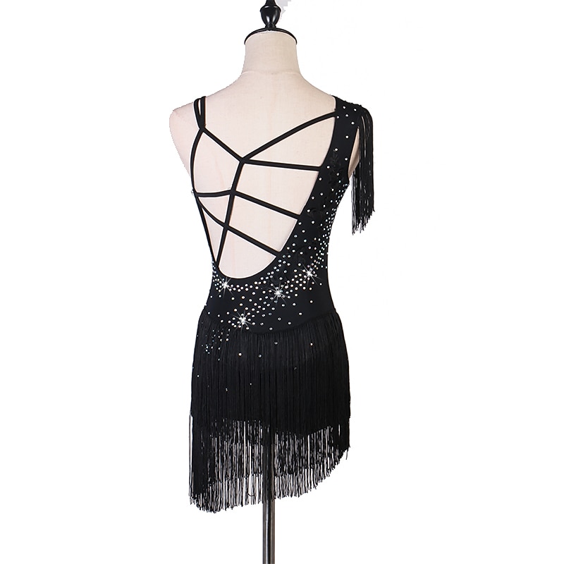 Figure Skating Dress Fringed Tassel Crystals / Rhinestones Women's Girls' Training Performance Sleeveless High Mesh Spandex4