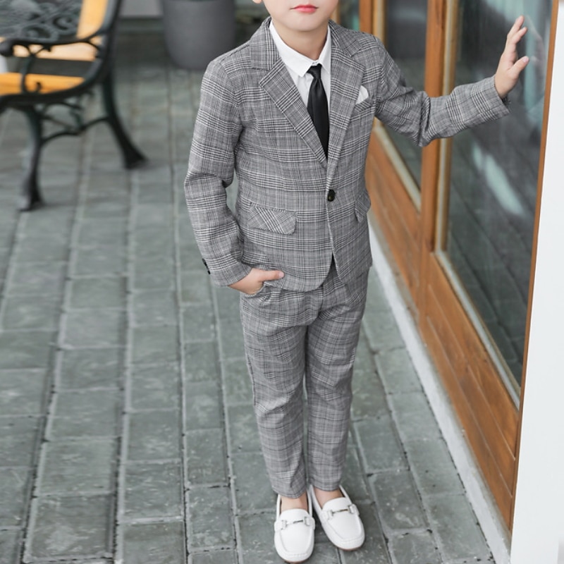 Boys 3D Plaid Suit & Blazer Long Sleeve Spring Fall Gentle Cotton Kids Toddler 2-8 Years Party Date Regular Fit4
