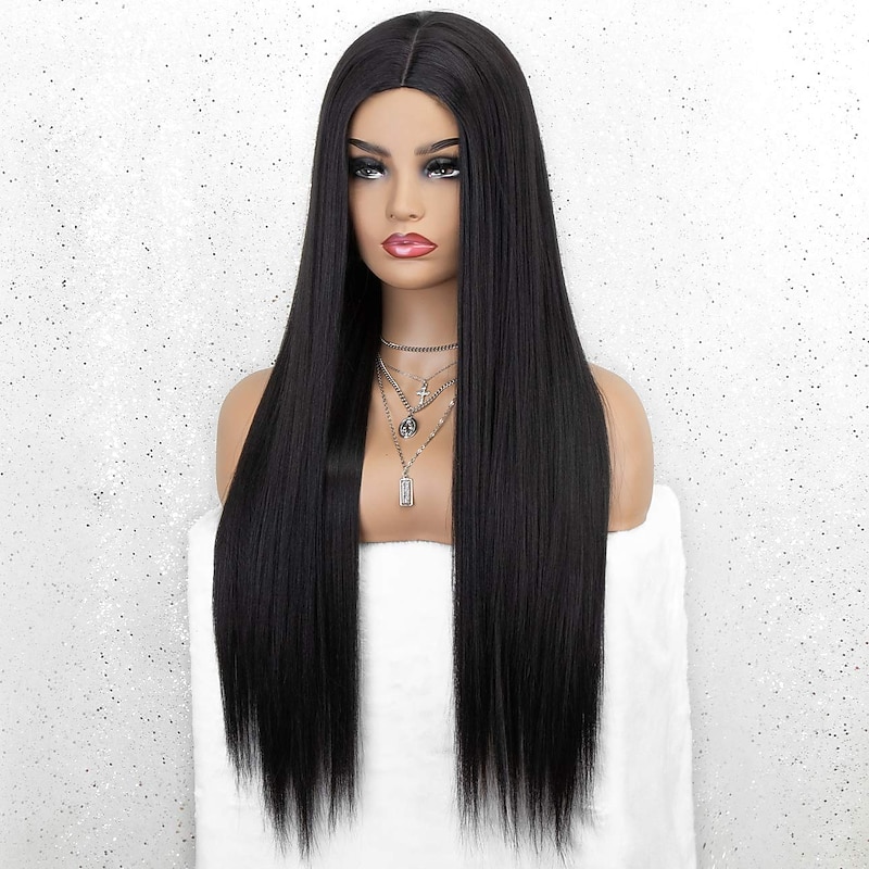 Black Wigs for Women Synthetic Wig Straight Middle Part Wig Ombre A1 A2 A3 A4 A5 Synthetic Hair 26 Inch Women's Red Black Ombre3