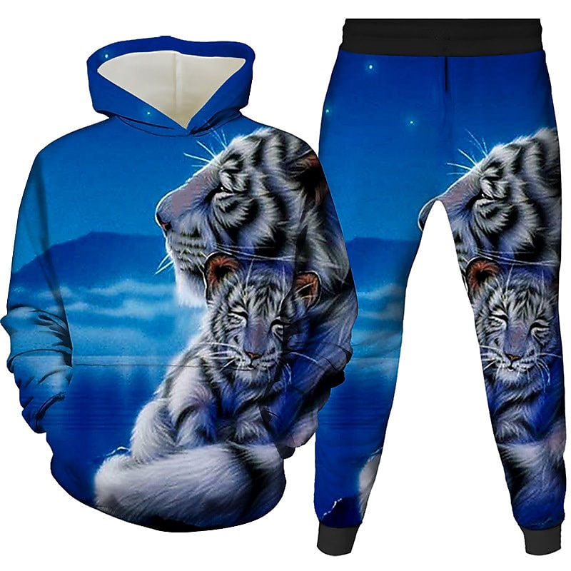 Unisex 3D Graphic Tiger Hoodie & Pants Pants Set Hoodie Set Long Sleeve Spring Fall Winter Sports Daily Polyester Kids 3-12 Years Outdoor Sports Loose Fit4