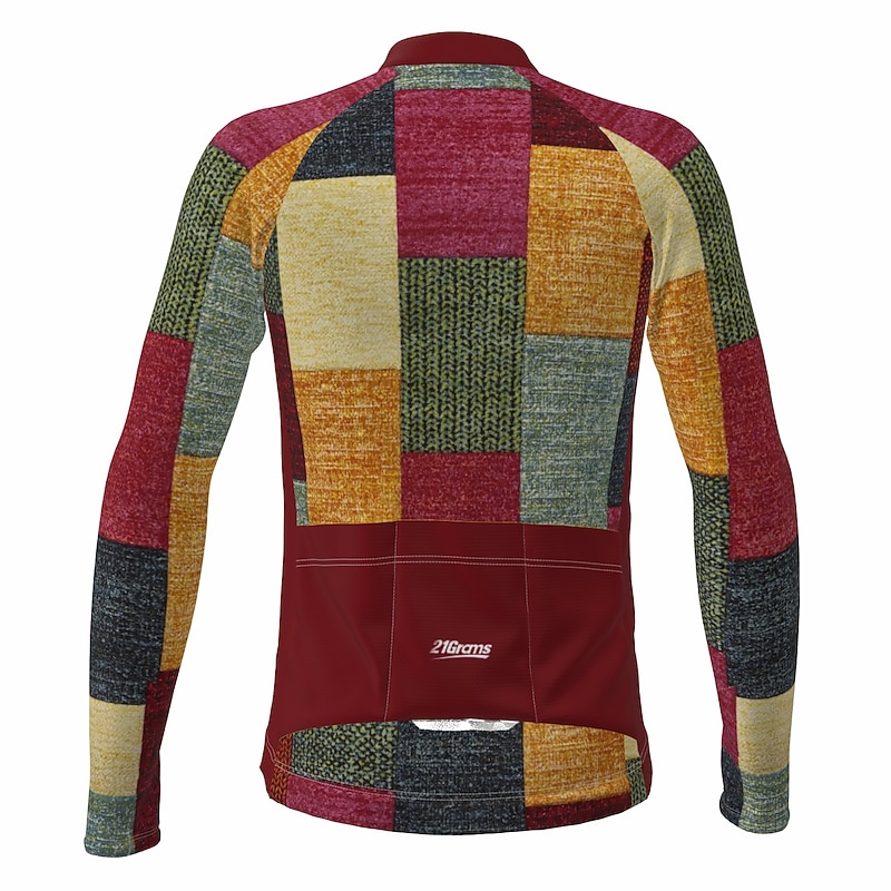 Men's Cycling Jersey Graphic Color Block Plaid Checkered Long Sleeve Bike Jersey Top with 3 Rear Pockets Mountain Bike MTB Road Bike Cycling Quick Dry Reflective Strips Back Pocket Moisture Wicking3