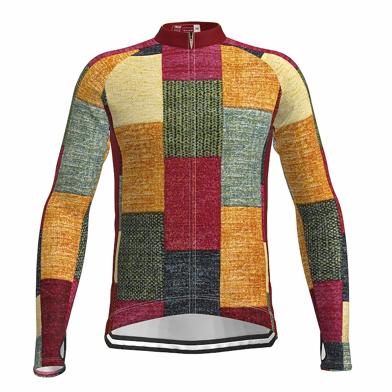 Men's Cycling Jersey Graphic Color Block Plaid Checkered Long Sleeve Bike Jersey Top with 3 Rear Pockets Mountain Bike MTB Road Bike Cycling Quick Dry Reflective Strips Back Pocket Moisture Wicking2