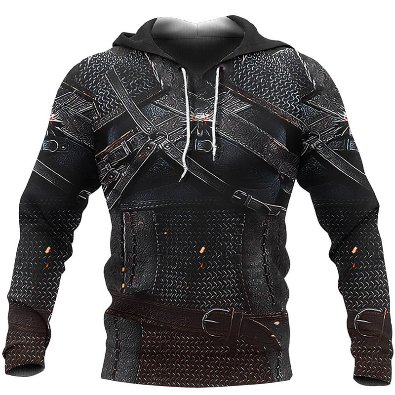 Men's Graphic Tribal Armor Viking Hoodie Hoodies Sweatshirt Sportswear Ethnic Long Sleeve Hooded Casual Daily Holiday Black Lace up Spring &  Fall Designer