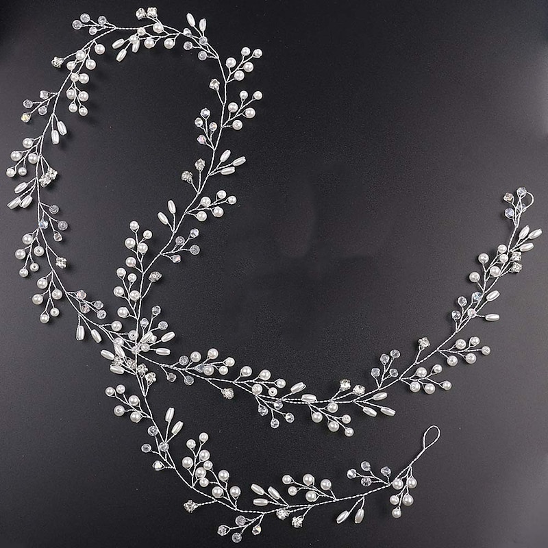 Bridal Rose Gold and Gold Silver Extra Long Pearl and Crystal Beads Bridal Hair Vine Wedding Head Piece Bridal Hair Accessories Headband Hair Jewelry Hair Accessories4