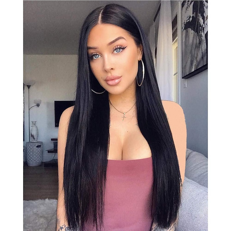 Black Wigs for Women Synthetic Wig Straight Middle Part Wig Ombre A1 A2 A3 A4 A5 Synthetic Hair 26 Inch Women's Red Black Ombre